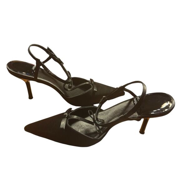 Jeffrey Campbell Playhouse Pointed Toe Satin Black Pumps Size 9M - Picture 4 of 7